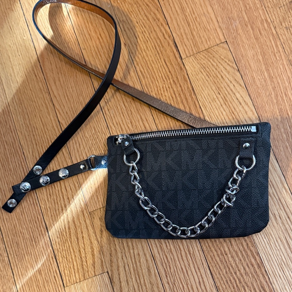 Michael Kors Black MK Logo Chain Strap Wristlet